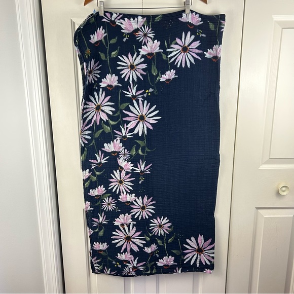 Little Unicorn Coneflower Baby Photo Blanket Muslin Blue Floral Flower Purple - Picture 2 of 6